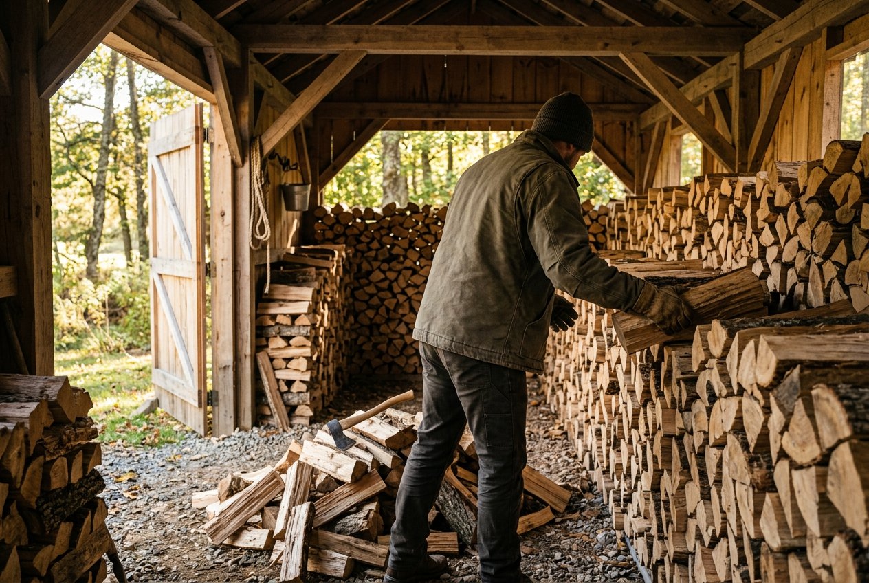 Укладка запаса в дровник в Истре, липа